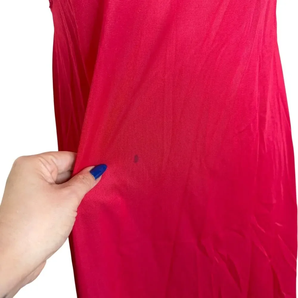 Vintage Red Lace Bodice Nightgown Slip Dress Lingerie FLAW Adonna Medium - Picture 5 of 7
